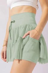Pirouette Skort with Ruffled Tulle and Drawstring Waist - View 33 | TEVQA