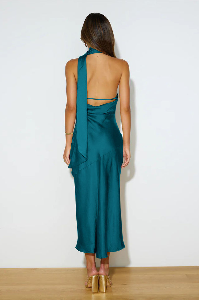 Slinky Open Back Halter Satin Dress | Dress In Beauty