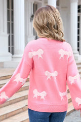 Red Bow Pattern Knit Sweater - View 7 | TEVQA