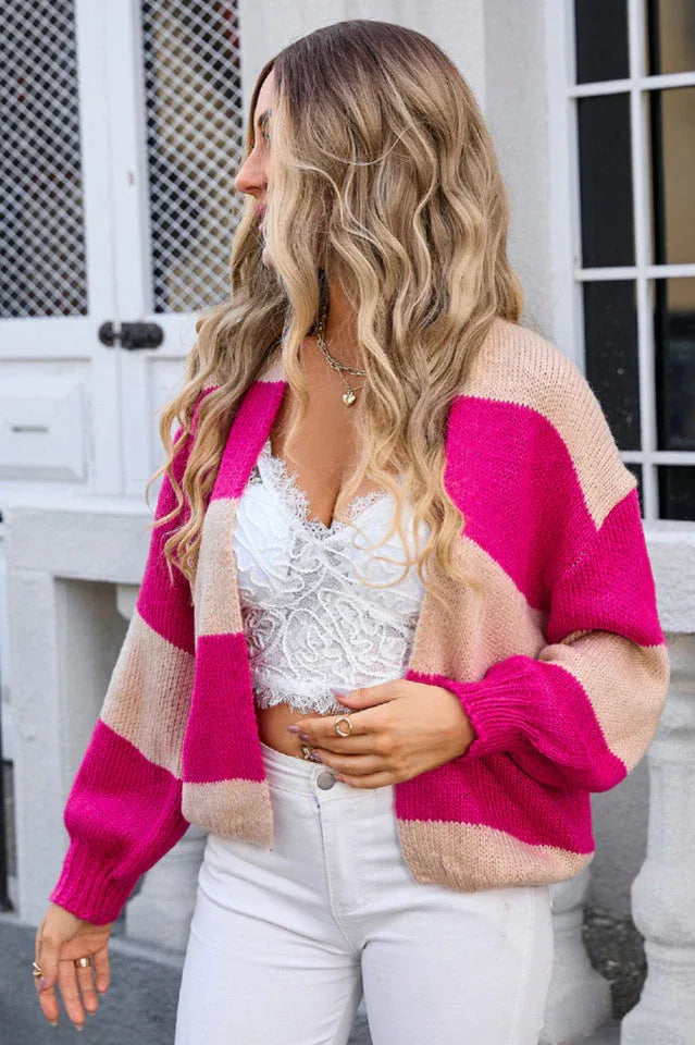 Vibrant Color Block Striped Cardigan - TEVQA