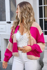 Vibrant Color Block Striped Cardigan - TEVQA