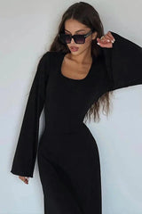 Long sleeve maxi dress with bell sleeves and lace-up back - View 6 | TEVQA