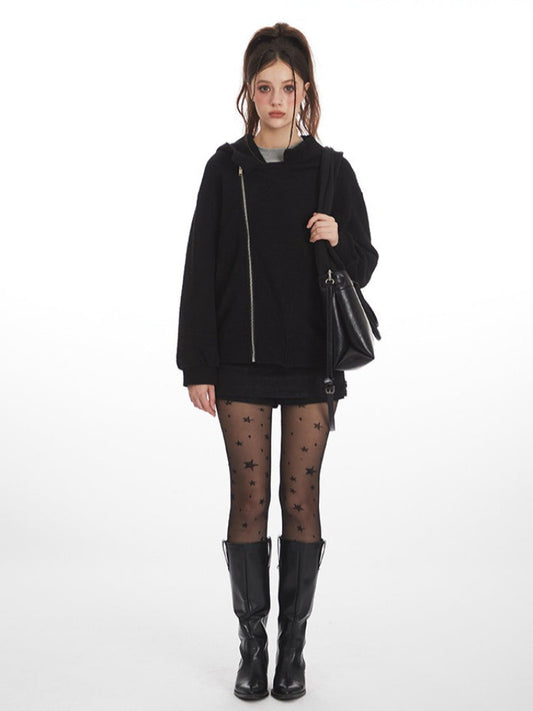Y2K Grunge Asymmetrical Zipper Hoodie