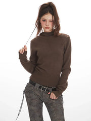Y2K Chocolate Brown Hooded Knit Sweater - TEVQA