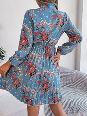 Vintage Pink Floral Pleated Dress - TEVQA