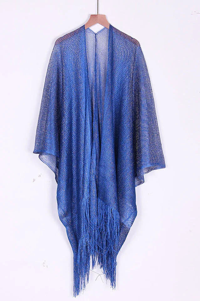 Metallic knit kimono cover up with fringe detail - View 20 | TEVQA