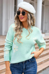 Cream floral knit pullover sweater - View 10 | TEVQA