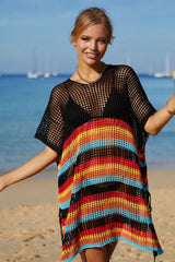 Rainbow Stripe Openwork Slit Cover Up - View 14 | TEVQA