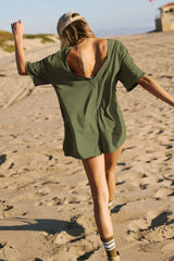 Oversized Crew Neck Romper with Open Back - View 39 | TEVQA