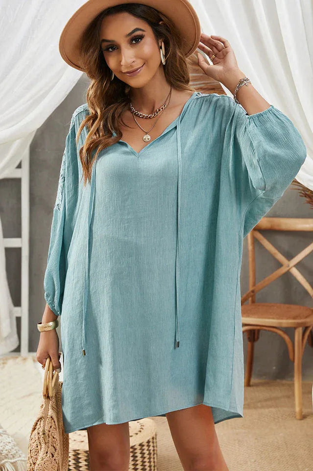 Lace Trim Three-Quarter Sleeve Cover-Up - View 8 | TEVQA