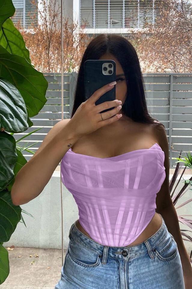 Seraphina Cream Mesh Corset Top - View 33 | TEVQA