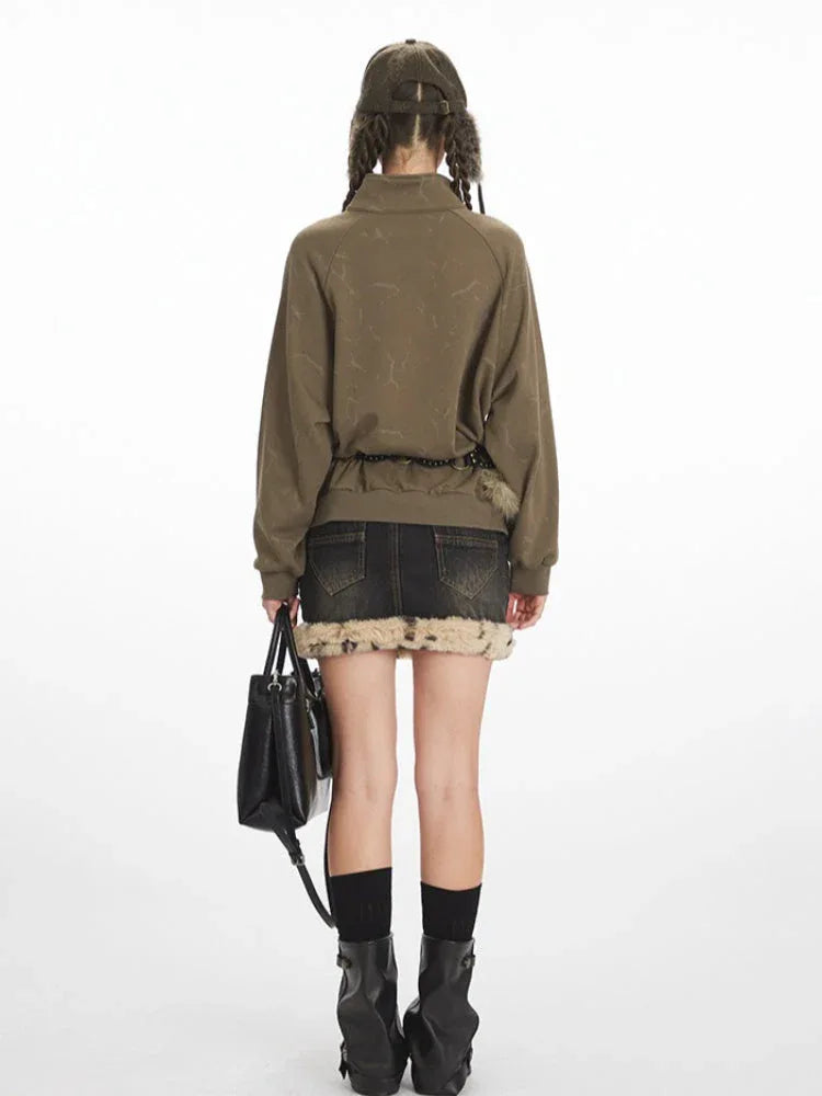 Vintage Olive 'Tribeca' Graphic Mock Neck Sweatshirt - TEVQA
