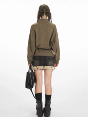 Vintage Olive 'Tribeca' Graphic Mock Neck Sweatshirt - TEVQA
