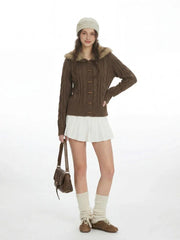 Vintage Chocolate Cable Knit Cardigan - TEVQA