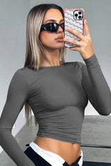 Fitted long sleeve crew neck top - View 17 | TEVQA