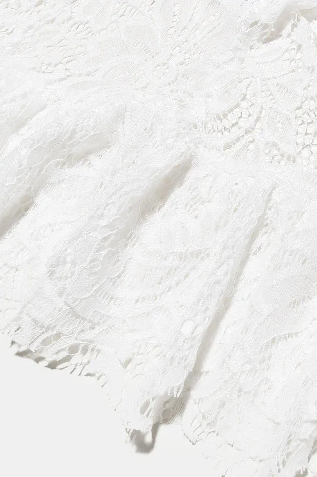 Close-up of the intricate lace pattern on a white fabric.