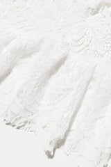 Close-up of the intricate lace pattern on a white fabric.