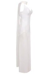 White Strapless Scarf Maxi Dress - TEVQA