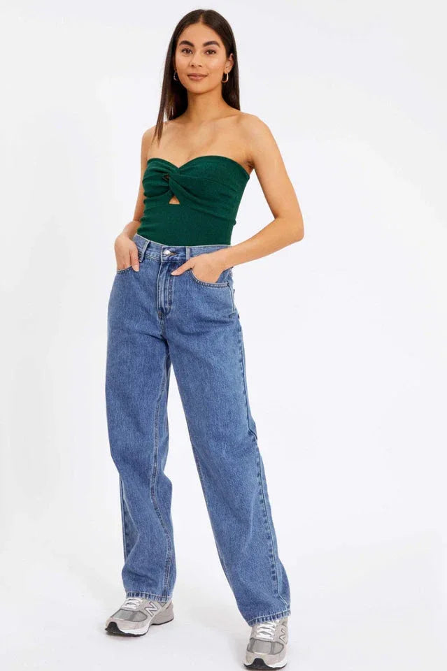 Merlaine Strapless Knotted Knit Crop Top - View 24 | TEVQA