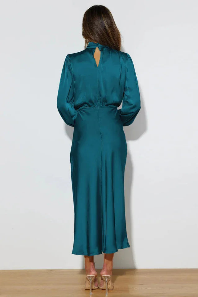 High Neck Satin Midi Dress - View 8 | TEVQA