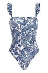 Ruffled Square Neck One Piece Swimsuit - TEVQA