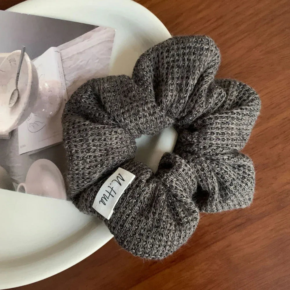 Oversized waffle knit scrunchie in various neutral colors - View 7 | TEVQA