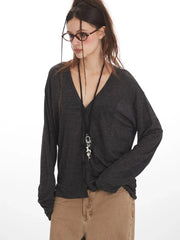 Vintage Charcoal Slouchy V-Neck Cardigan - TEVQA