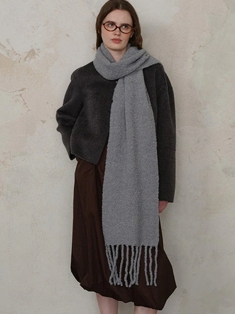 Electric Blue Bouclé Knit Scarf - View 12 | TEVQA