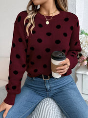 Camel Polka Dot Knit Sweater - View 12 | TEVQA