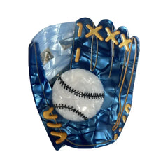 Blue marbled acrylic baseball glove hair claw clip with a white baseball