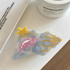 Large acetate conch shell hair claw clip with starfish accent - View 6 | TEVQA