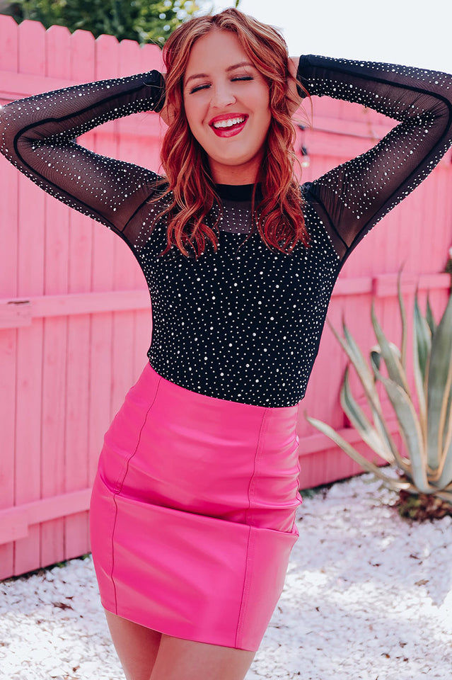 Rhinestone Round Neck Bodysuit | Dress In Beauty