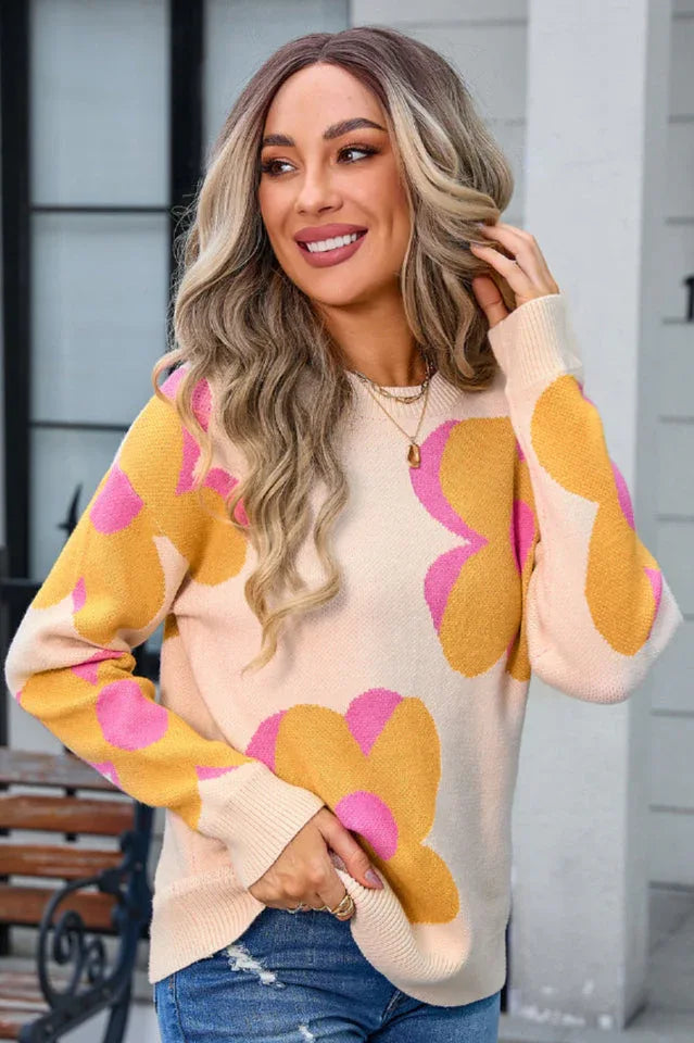 Bloom Oversized Floral Knit Sweater - TEVQA