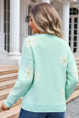 Cream floral knit pullover sweater - View 13 | TEVQA