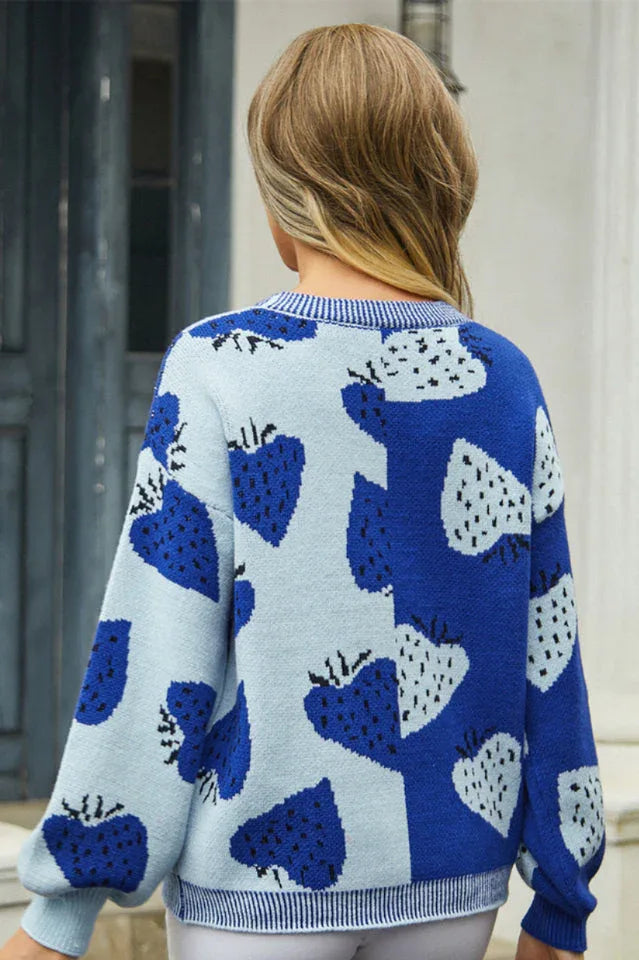 Colorblock Strawberry Cardigan - View 15 | TEVQA