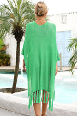 Fringe Trim Dolman Sleeve Openwork Cover Up | Dress In Beauty