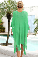 Openwork knit beach cover up with fringe hem - View 26 | TEVQA