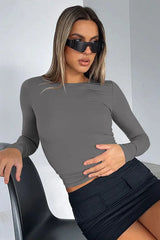 Fitted long sleeve crew neck top - View 18 | TEVQA