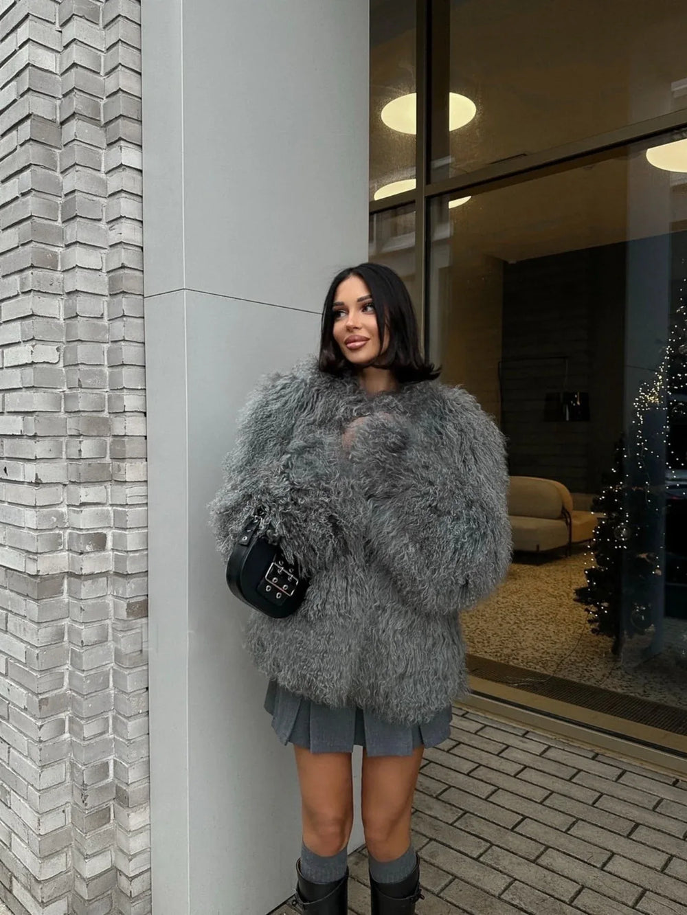 Luxe Faux Mongolian Lamb Fur Jacket - View 8 | TEVQA