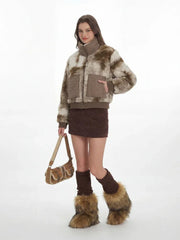 Abstract Camo Sherpa Fleece Jacket - TEVQA