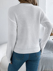 White Pointelle Knit Sweater - TEVQA