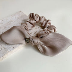 Elegant Satin Bow Hair Tie with Gold-Tone Charm