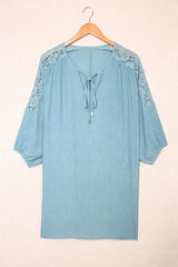 Lace Trim Three-Quarter Sleeve Cover-Up - View 11 | TEVQA
