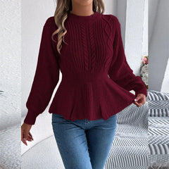 White Cable Knit Peplum Sweater - TEVQA