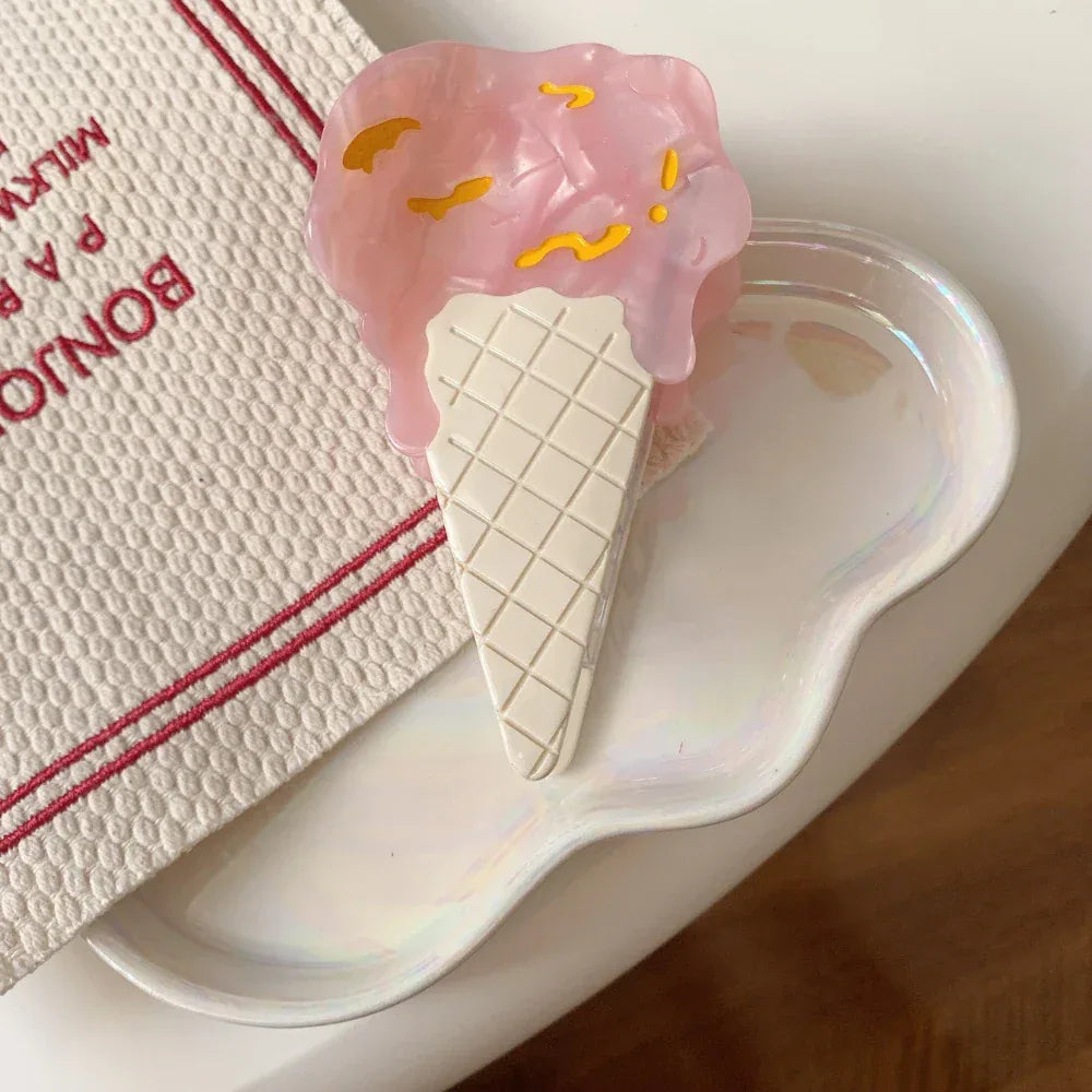 Large 3.9 Inch Ice Cream Cone Acetate Hair Claw Clip - View 6 | TEVQA