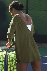 Oversized Crew Neck Romper with Open Back - View 42 | TEVQA