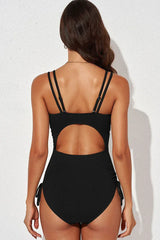 V Neck Pleated One Piece Swimsuit - TEVQA