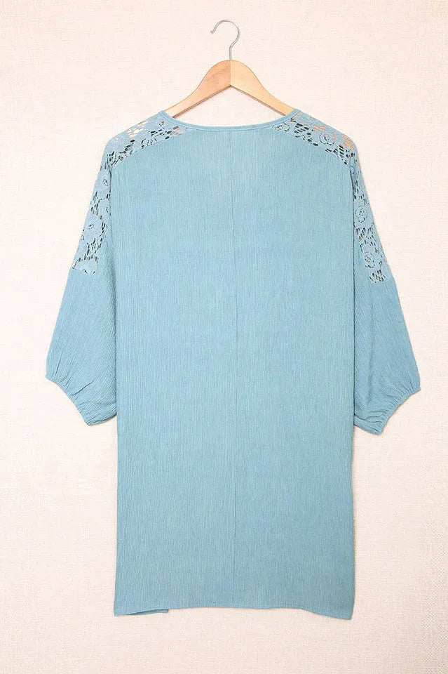 Lace Trim Three-Quarter Sleeve Cover-Up - View 12 | TEVQA