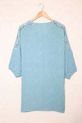 Lace Trim Three-Quarter Sleeve Cover-Up - View 12 | TEVQA