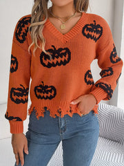 Distressed Pumpkin Knit Sweater - View 18 | TEVQA